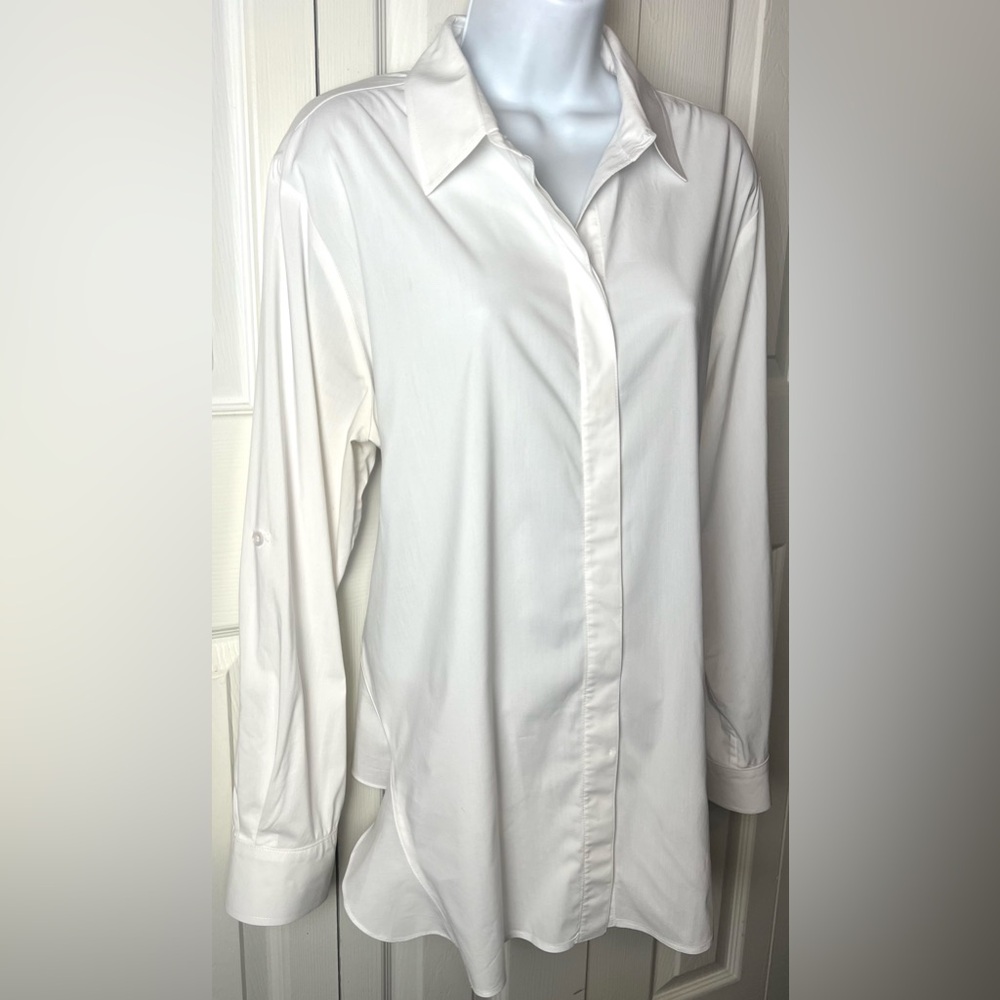 Finley Shirt Button Down White Flutter Hemline Si… - image 5